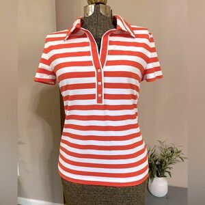 Vintage Y2K Tommy Hilfiger Orange Striped Polo Shirt Collared Top Preppy Size M